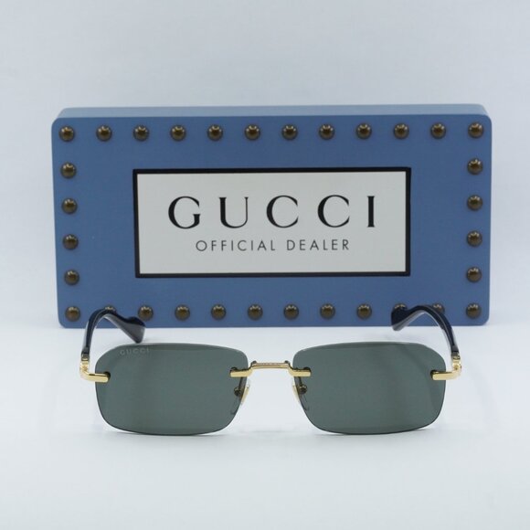 Gucci GG1221S 001 Rectangle Sunglasses - Gold Black/Grey main image 7